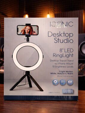 ICONIC Desktop Studio 8" LED Ring Light with Phone Mount - White